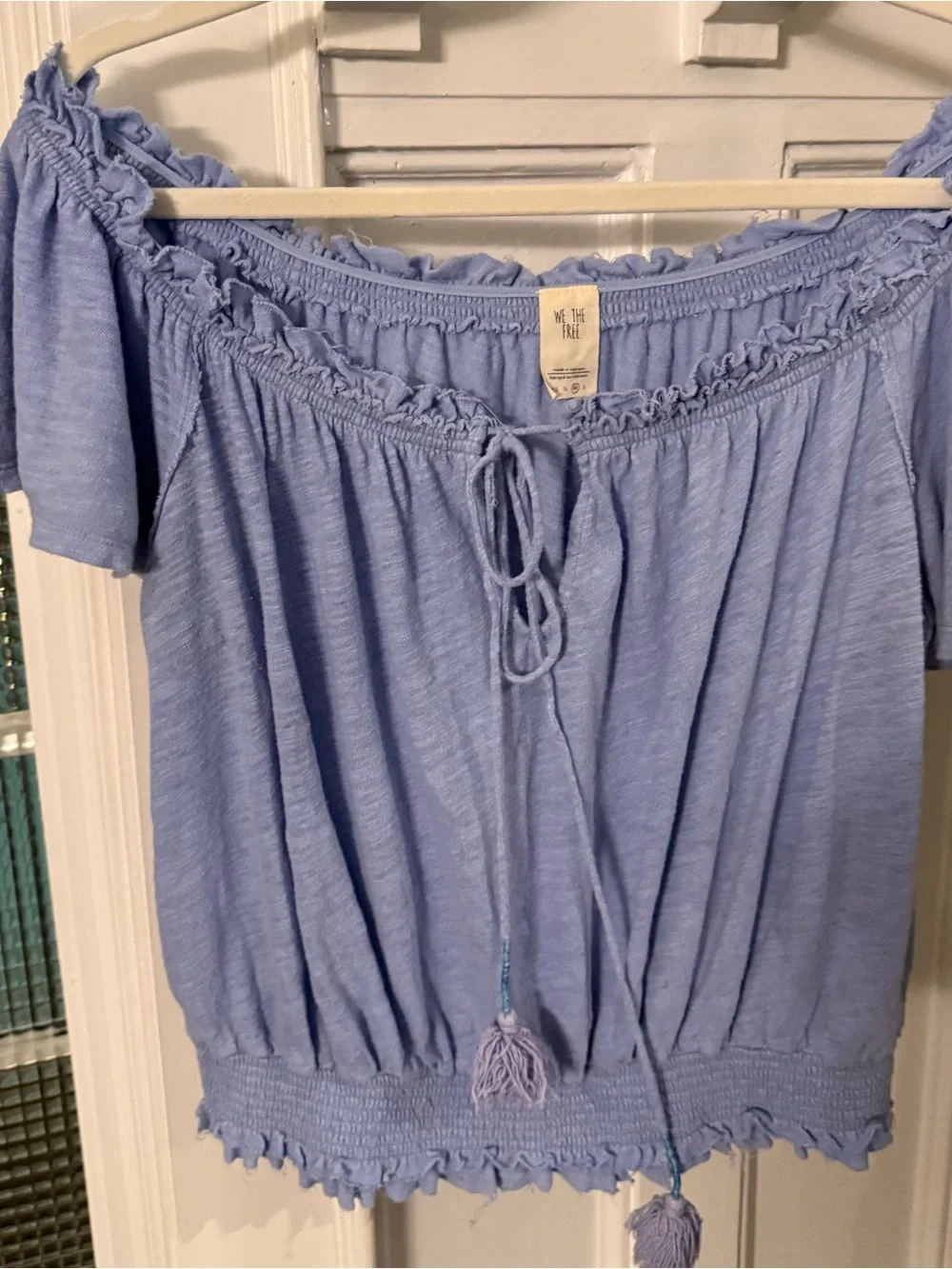 Free People Off The Shoulder Peasant Ruffle Elastic Waist Blouse / TopSize M EUC